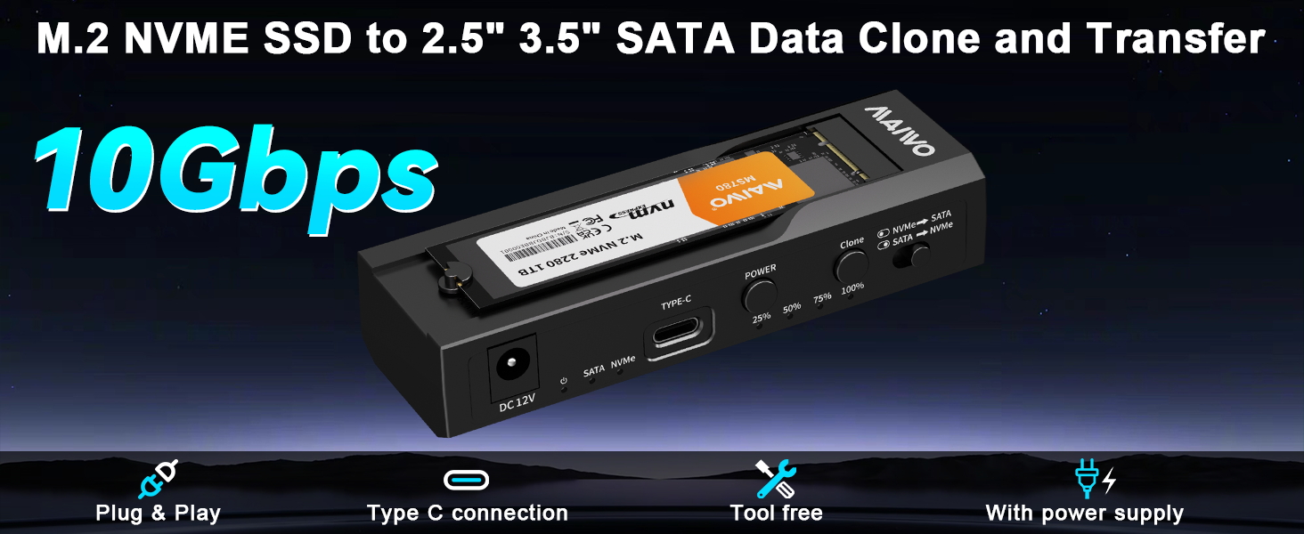 M.2 NVMe to 2.5 3.5 SATA Enclosure cloner