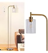 DLLT Floor Lamp Tall for Room: Gold Standing Lamp with Seeded Glass Lampshade for Living Room - M...
