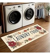 ANNA QUEEN Laundry Room Rug 20x47 Inch Laundry Room Runner Rug, Non Slip Washable Floral Kitchen Mat