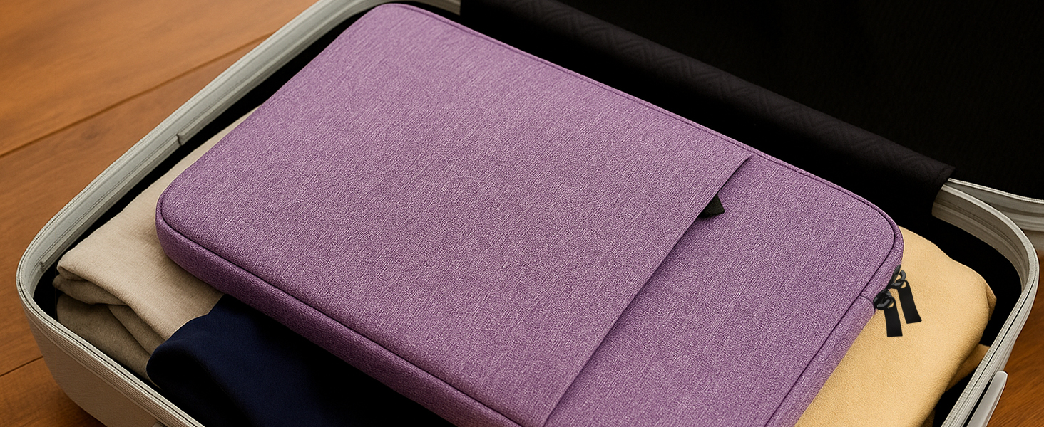 Text reads 'Image 2'. Purple textile zippered sleeve or case lying on light-colored surface, featuring minimalist design with front pocket.