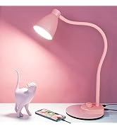 BOHON Cute Desk Lamp with USB Charging Port, Pink Lamp 3 Color Modes Dimmable Reading Lamp, Flexi...