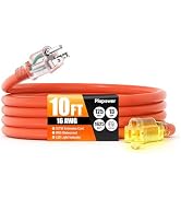 10 FT Outdoor Extension Cord Waterproof, 16/3 Gauge Heavy Duty 3 Prong Power Cord with Lighted In...