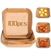 Palksky Air Fryer Paper Liners Disposable - 100Pcs Parchment Paper Square, Water-proof, Oil-proof...
