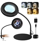 12X Magnifying Glass with Light and Stand, 5 Color Modes, 9 Dimmable Levels, Hands Free Flexible ...