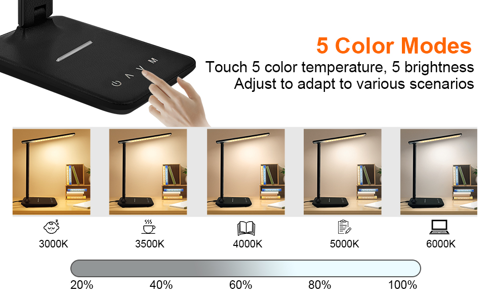 LED Desk Lamp with USB Ports,Touch Desk Lamps for Home Office with 5 Color Modes