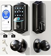 Veise VE027-K Built-in WiFi Smart Lock with 2 Knob, Fingerprint Keyless Entry Door Lock Handle Se...