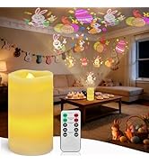 AVEKI Easter Flameless Candles Projector, Bunny and Egg LED Pillar Candles with Remote and Timer,...