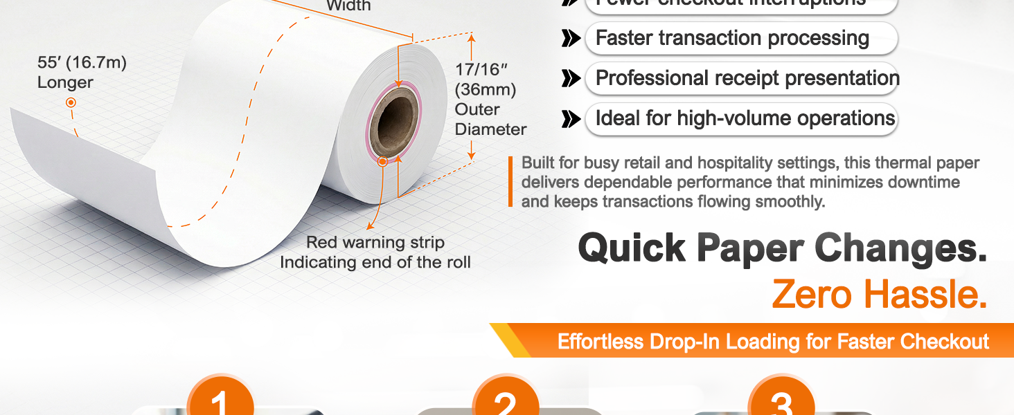 Square receipt paper rolls 2.25 x 55 feet high quality thermal coating