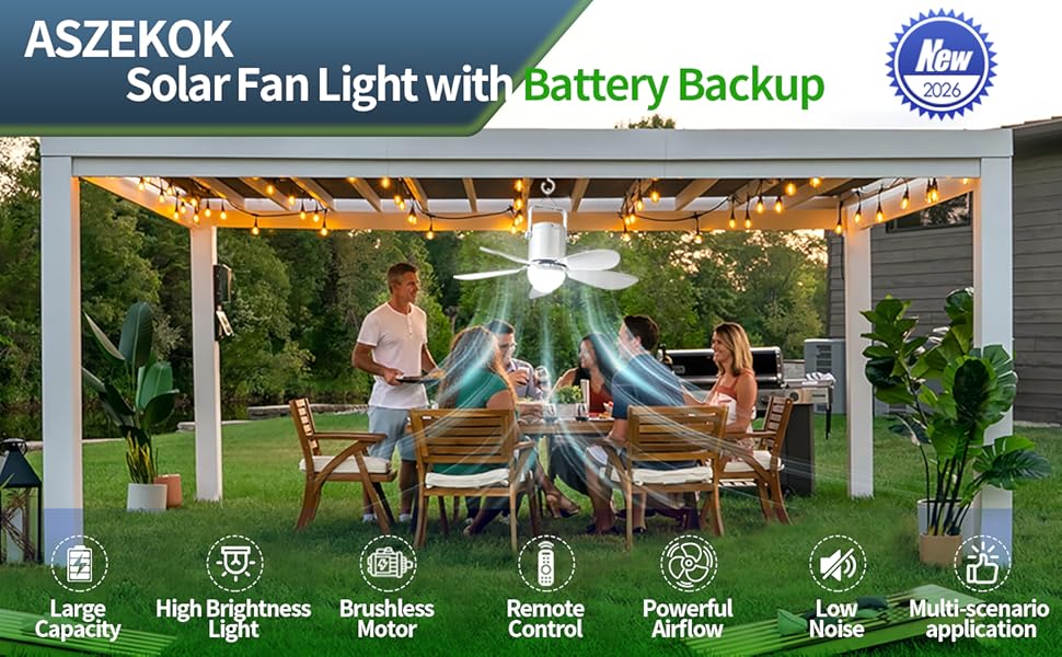 ASZEKOK Portable Solar Fan with Light