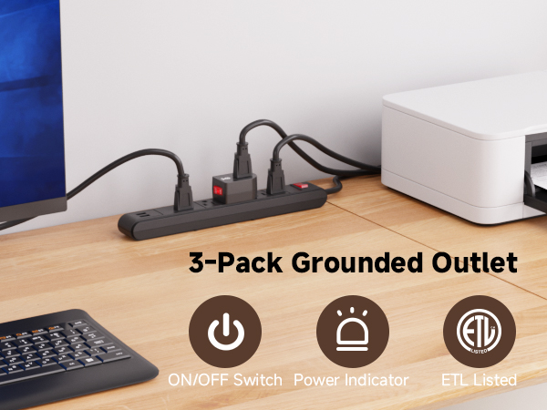 Grounded outlet switch with ON/OFF button for safety and energy savings
