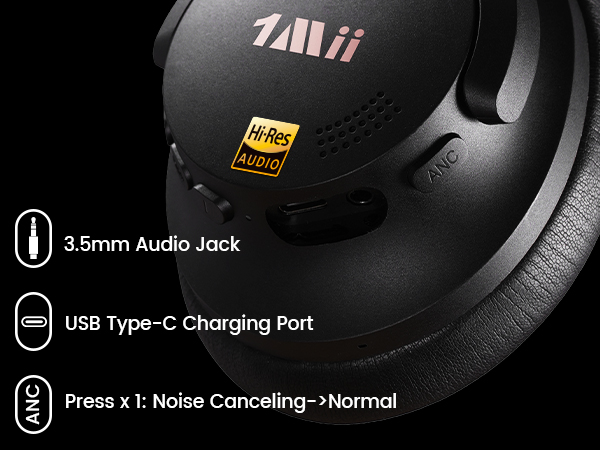 1Mii AI Y8 Active Noise Cancelling Headphones, Wireless Headphones Over Ear Bluetooth 6.0