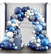 Navy Blue and Silver Balloons Arch Kit, Blue and White Balloon Arch Kit with Metallic Dark Light ...