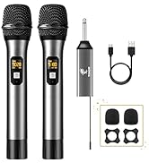 TONOR Wireless Microphone, UHF Dual Cordless Metal Dynamic Mic System with Rechargeable Receiver,...