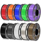 TECBEARS PETG Filament 1.75mm, 3D Printer Filament Bundle 10KG, 1kg per Spool, 10 Colors, Black+T...