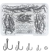 ELLYCIO 150pcs Fishing Treble Hooks, High Carbon Steel, Strong Sharp, Round Bend with Split Rings...