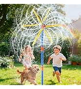 VATOS 59" Windmill Water Sprinkler Outdoor Yard Toy for Kids, New Upgrades Double-Sided with 6 Bl...