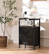 Yoobure Farmhouse Nightstand with Charging Station, Wood Night Stand End with USB Ports, LED Bed ...