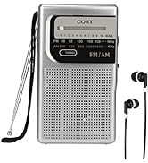 Coby Retro Pocket Size AM/FM Radio with Stereo Earbuds & Built-In Speaker, Compact & Portable Per...