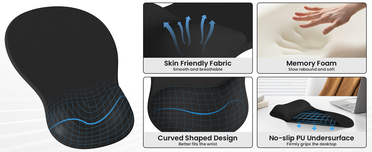3 in 1 black mouse pad with wrist rest