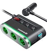 Eugizmo Cigarette Lighter Splitter, 3 Socket Car Charger Adapter Type-C PD 30W and QC3.0 Charging...