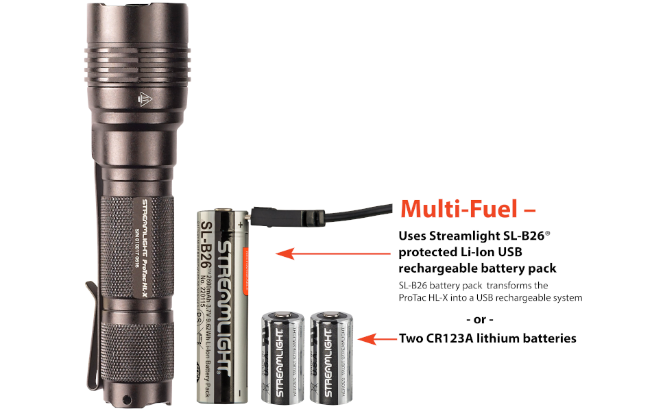 Streamlight 88084 ProTac HL-X USB Multi-Fuel, High Lumen Tactical Flashlight, Black - 1000 Lumens