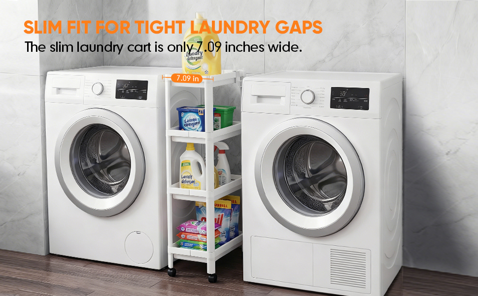 Moryimi Laundry Room Cart Between Washer and Dryer Storage, Expandable Slim Laundry Cart