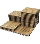VICTORY RELAX Acacia Wood Flooring Interlocking Deck Tiles for Patio Decor 27 Pcs 6 slats - Water...