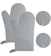 AUAUY Oven Mitts with 2 Potholders, Silicone Oven Gloves Heat Resistant 464°F, Non-Slip Silicone ...