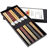 MFJUNS 5-Pairs Reusable Set of Chopsticks, Natural Wood Chopstick and Minimalism Japanese Chopsti...