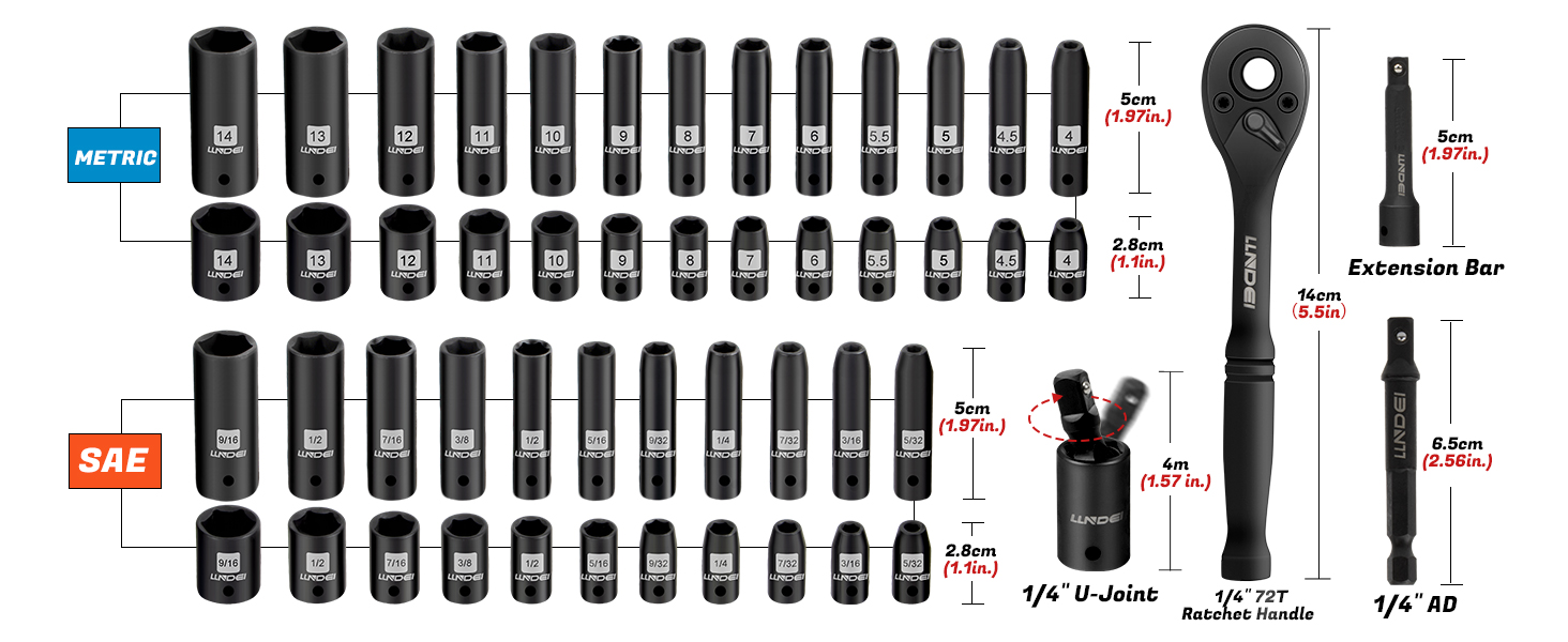 1/4”Drive Impact Socket Set