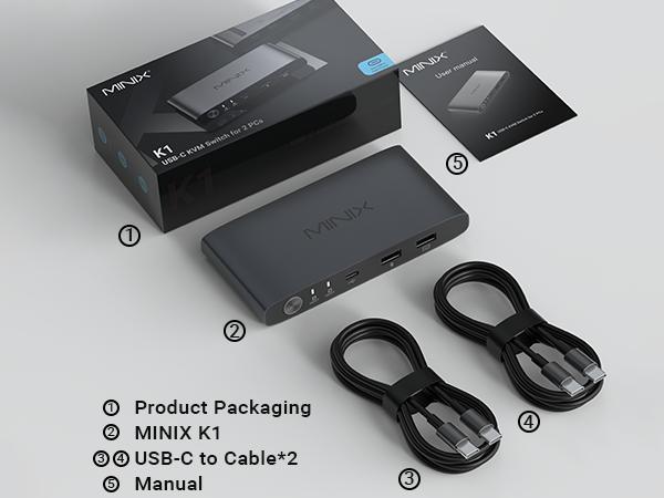 MINIX K1 USB C KVM Switch 1 Monitors 2 Computers