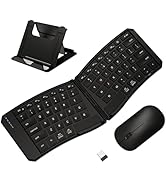 Ergonomic Foldable Keyboard and Mouse Combo, 2.4G+Dual Bluetooth Rechargeable Folding Keyboard Mo...