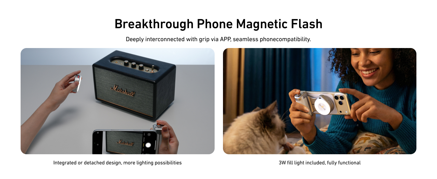 magnetic phone camera grip with selfie light