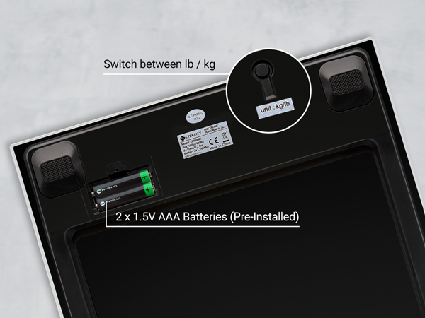 Pre-installed batteries and a convenient unit switching button