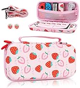 FUNDIARY Pink Strawberry Travel Carrying Case for Nintendo Switch and Switch OLED, Shockproof Acc...