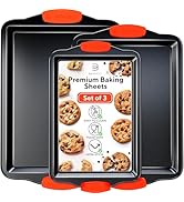 Premium Non-Stick Baking Sheets Set of 3 - Deluxe BPA Free, Easy to Clean Racks w/Silicone Handle...