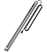 24 Oulet Long Power Strip,Heavy Duty Metal Socket Power Strip,Aluminum with 15-Foot Extension Pow...