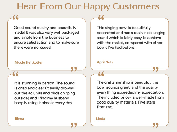 Singing bowl reviews describing clear tones and relaxation benefits