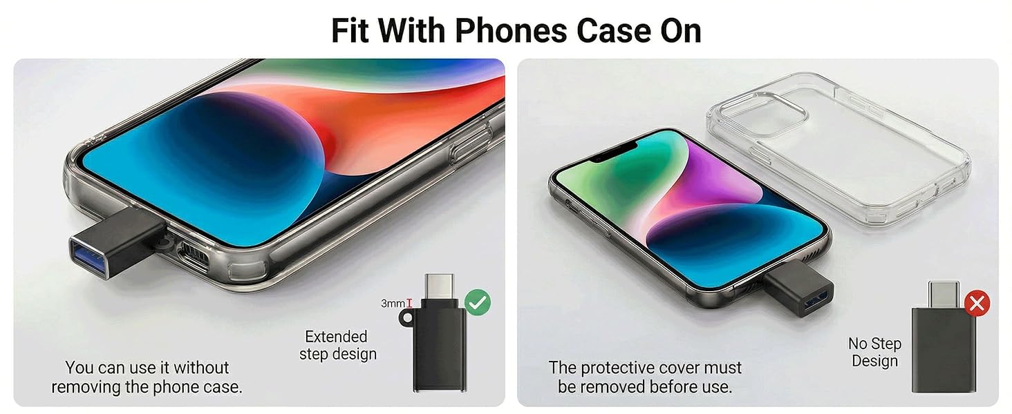 usb c adapter fit with phones case on