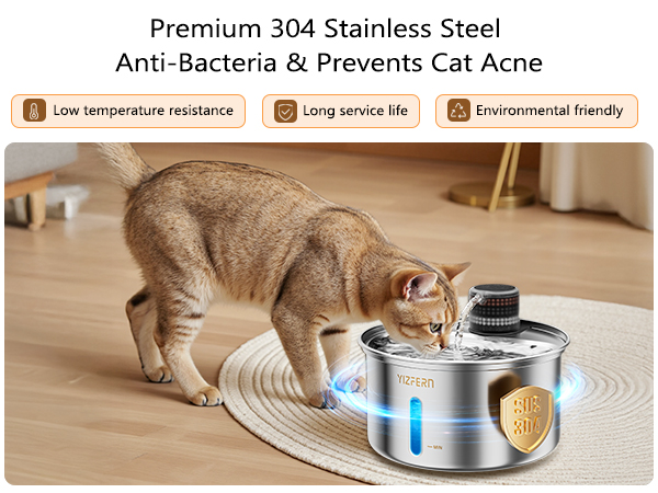 Stainless Steel Cat Water Fountain, 3.2L/108oz Large Capacity Pet Water Dispenser
