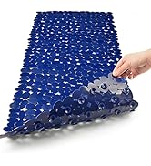 SONGZIMING Bathtub Mat Non Slip Pebble Bath Shower Mat with Drain Holes, Suction Cups Mat for Tub...