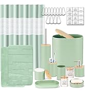 IMAVO Green Bathroom Set,26Pcs Bathroom Accessories Set with PVEA Shower Curtain,Rugs,Trash Can,T...
