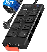 Outdoor Power Strip Waterproof IPX6, Outlet Extender, 15.5W, 8 AC, 2 USB C | 15FT Extension Cord ...