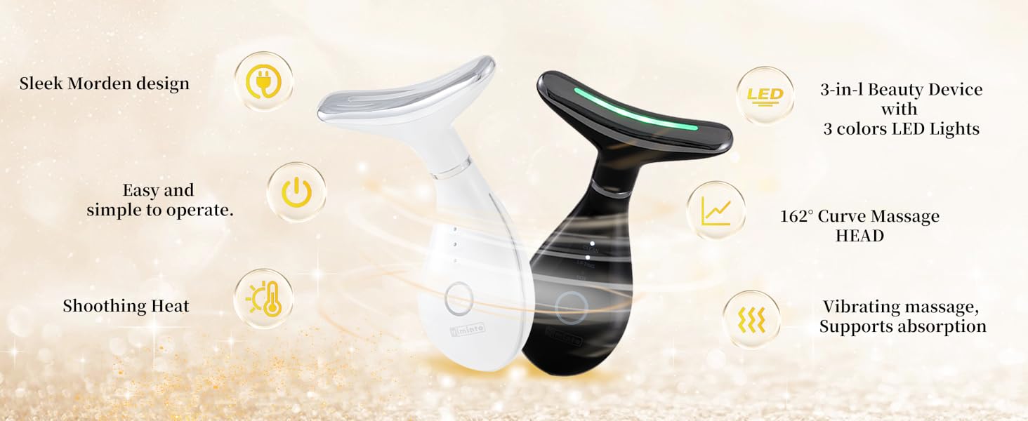 White and black LED facial massagers with heat, light, and vibration