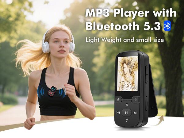 64GB MP3 Player with Bluetooth 5.3 and Clip, Portable HiFi Sports Music Player for Kids (28g)
