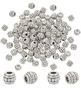 PH PandaHall 100pcs 8mm Tibetan Spacer Beads Barrel Spacers Beads Antique Silver Spacers Alloy Lo...