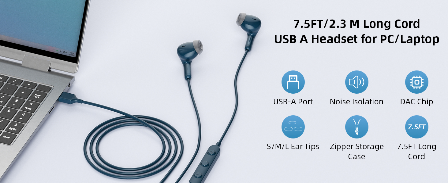 usb earbuds with microphone for pc laptop computer
