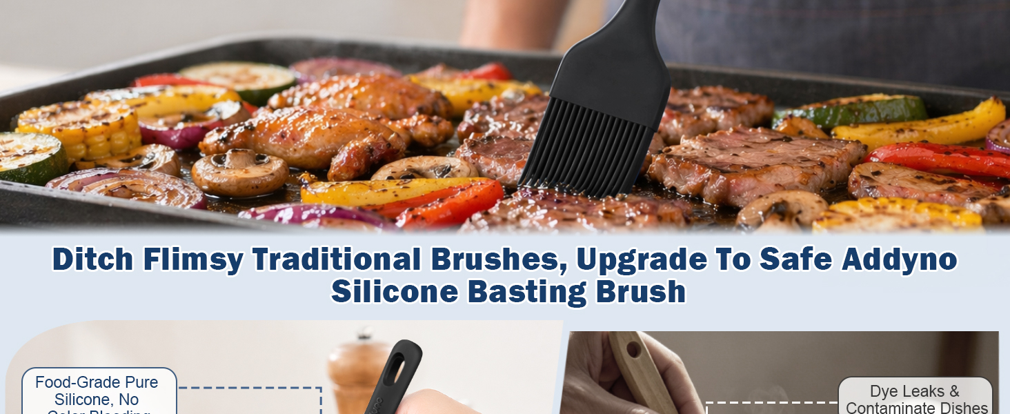 Food-grade silicone basting brush for steak grilling, no dye contamination