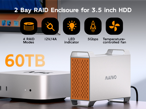 Dual Bay RAID Enclosure for SATA 2.5''/ 3.5'' HDD/SSD