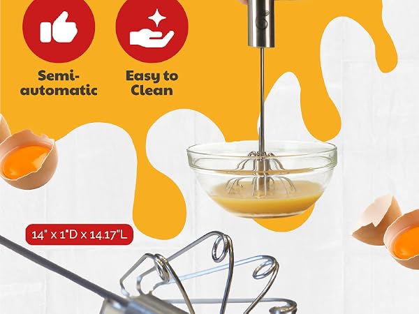 Dishwasher safe stainless steel whisk, easy clean. Rotating whisk blender, semi-automatic whisk